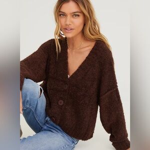 Bella Dahl Long Sleeve Crop Cardigan - Chocolate - Size Medium